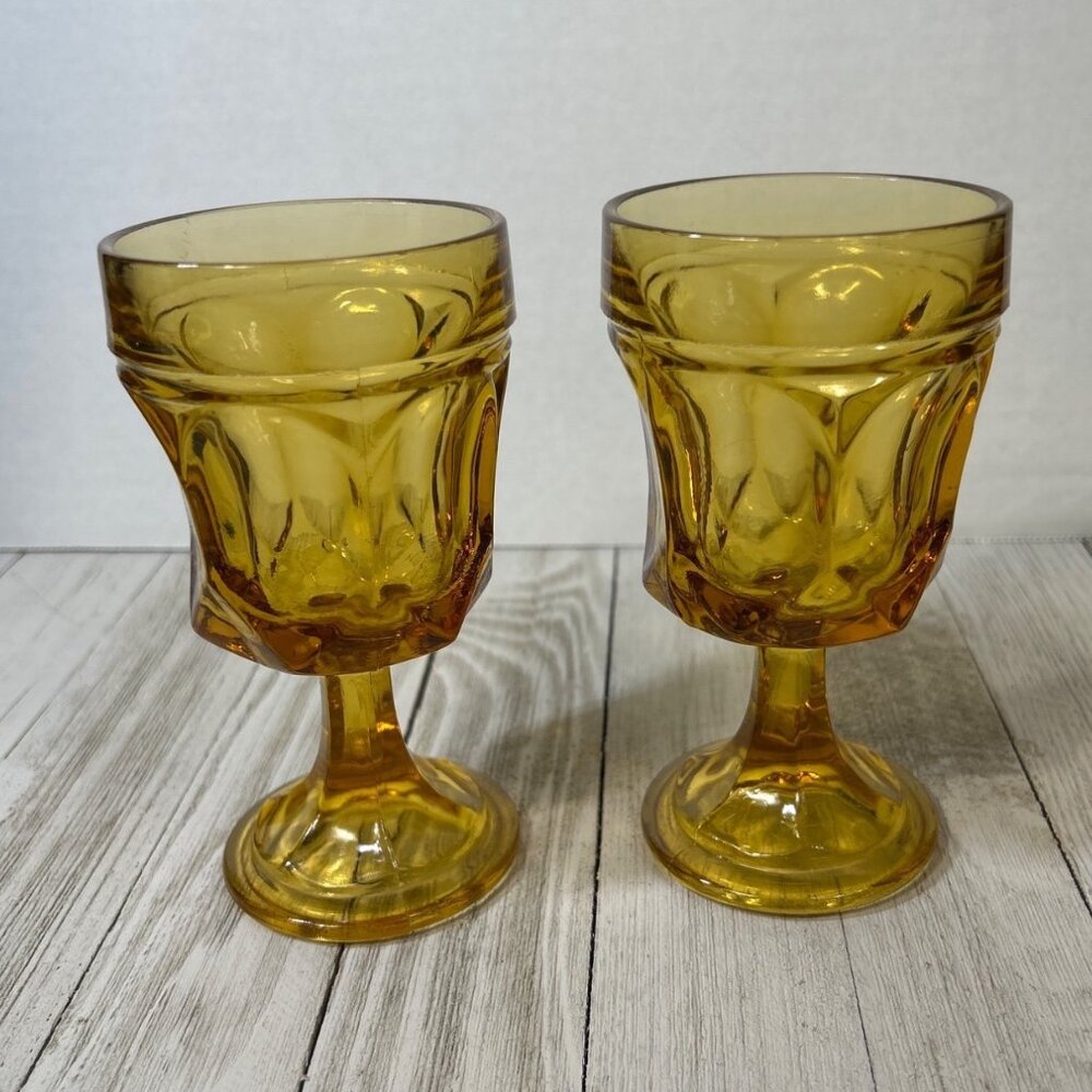 Vintage Anchor Hocking Fairfield Amber Glass Water Ice Tea Goblets - Set Of 2